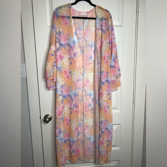 Pink Whimsy Floral Duster Kimono - Picture 3 of 5